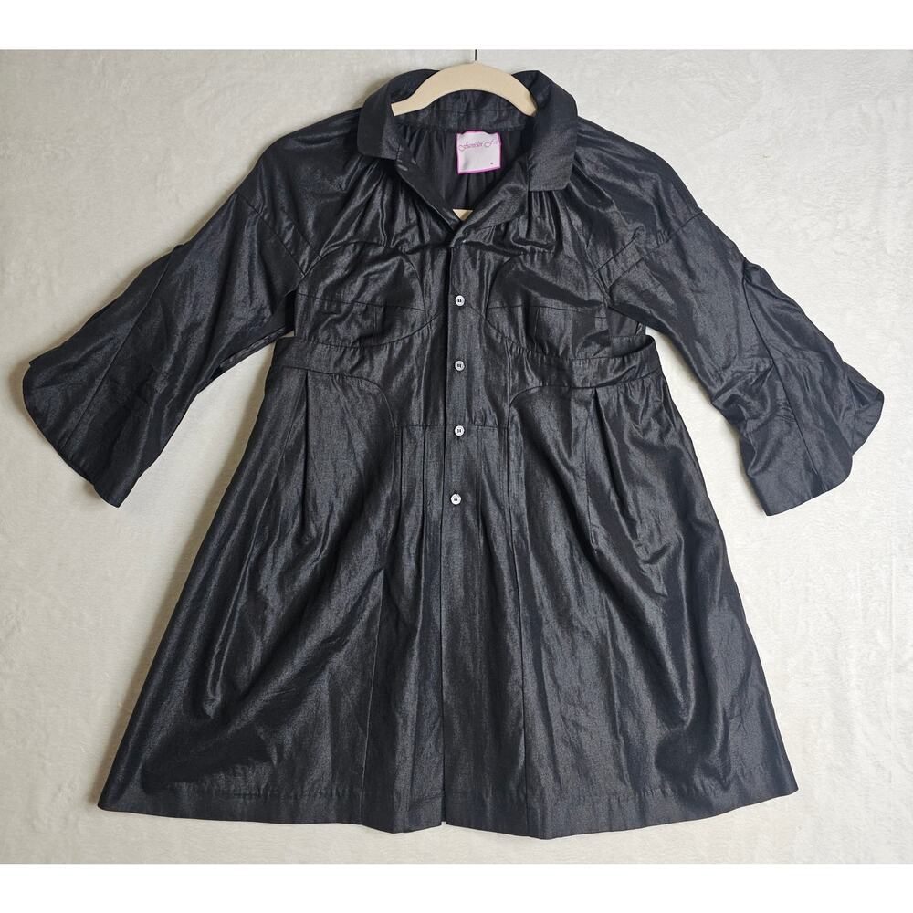 Fumbin Foe SzM Dark Gray Metalic Victorian‎ Style Jacket Blazer flared pleated